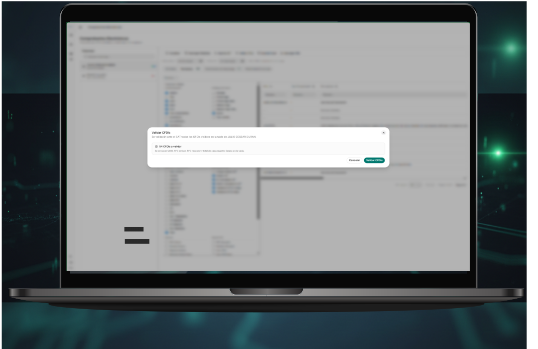 Pantalla de descarga masiva de CFDIs con las solicitudes en seguimiento y su estatus.